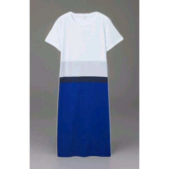 COS Midi Tee T Shirt Dress Womens Medium Blue Gray Colorblock Short Sleeve - Picture 2 of 6